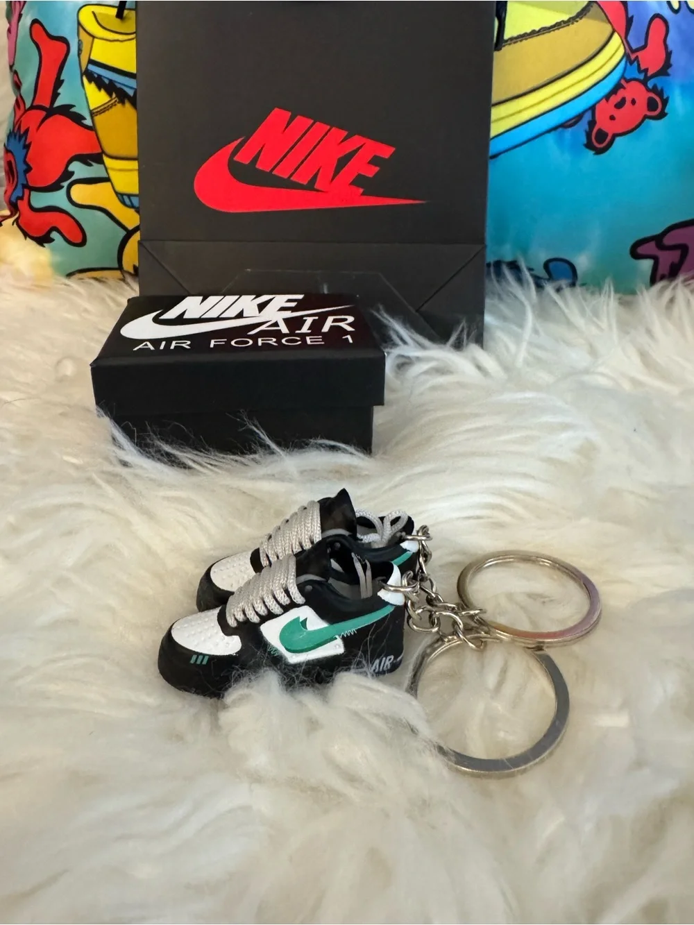 Nike Mini Air Force 1 Keychain - White & Teal